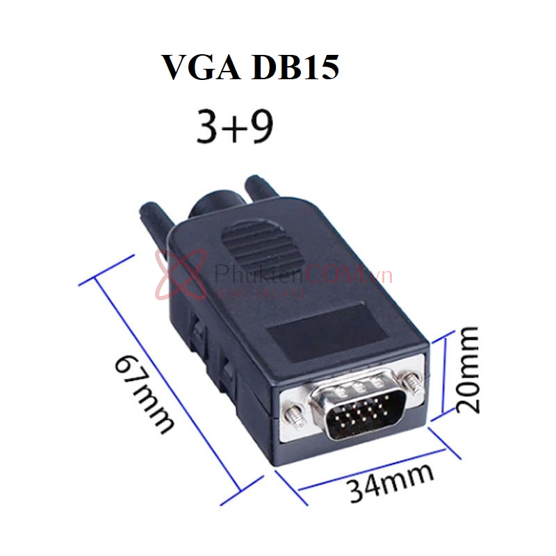 kích thước cổng DB15 VGA 3+9 chân đực