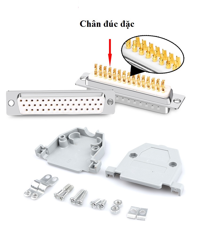 DB44 chân cái mạ vàng nguyên khối kèm ốp nhựa vặn vít