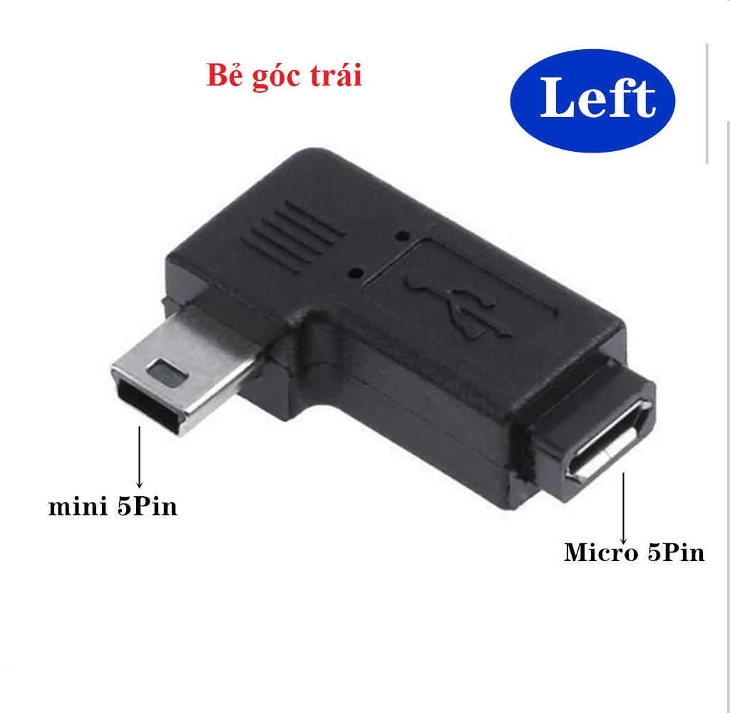 Giắc Micro USB to Mini USB bẻ góc trái