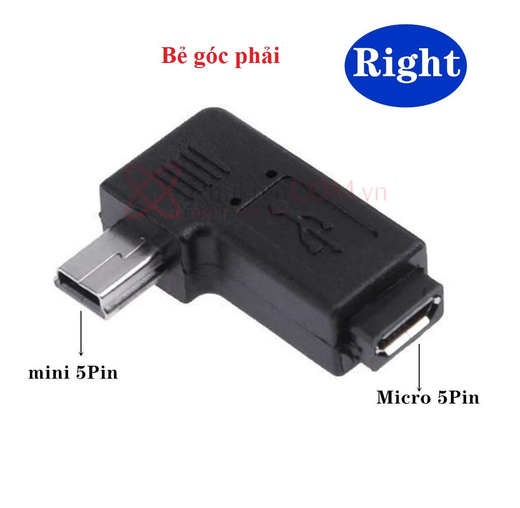 Giắc Micro USB to Mini USB bẻ góc phải