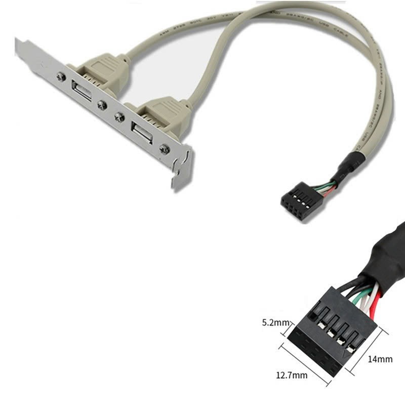 Dây cáp chuyển đổi cổng USB 9 Pin (9 chân) trên mainboard ra 2 cổng USB 2.0 gắn phía sau case