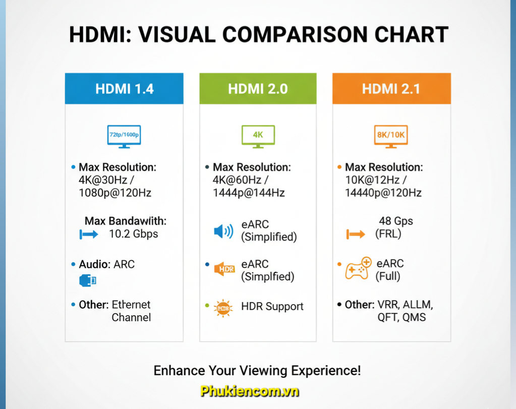 So sánh cáp HDMI 2.1, 2.0 và 1.4, nên chọn mua loại nào phù hợp