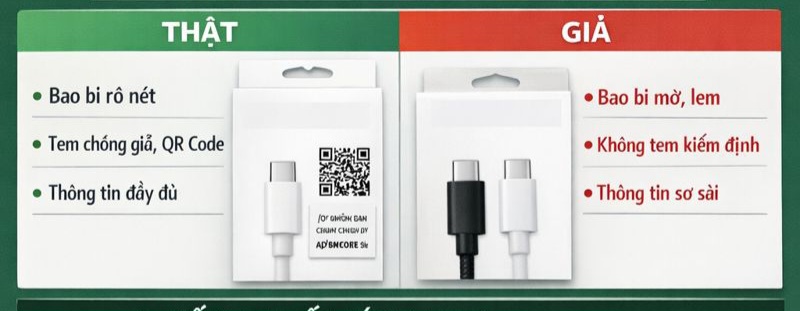 Phân biệt dây cáp sạc Type-C chính hãng và hàng kém chất lượng