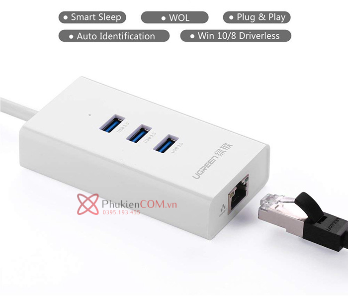 Cáp chia USB ra 3 USB 3.0 kèm LAN 1000 Gigabit Ugreen 20260