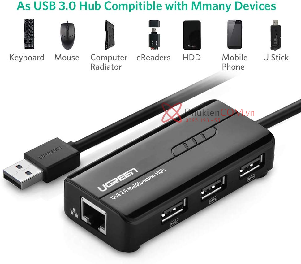 Cáp chia USB 2.0 3Port kèm cổng LAN Ethernet Ugreen 20264