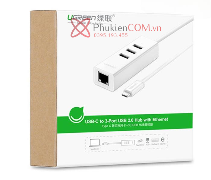 Cáp chuyển đổi Thunderbolt 3 ra 3 USB 2.0, LAN 100Mb Ugreen 20792Cáp chuyển đổi Thunderbolt 3 ra 3 USB 2.0, LAN 100Mb Ugreen 20792