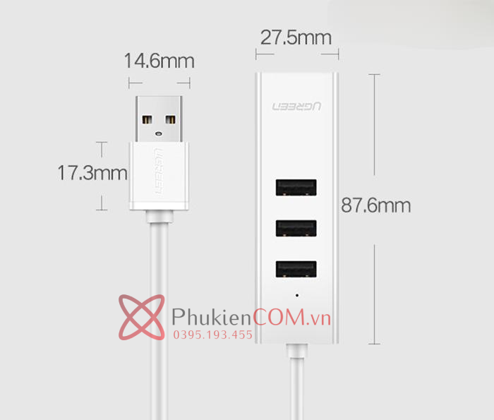 Cáp chia USB 1 ra 3 kèm cổng LAN Ethernet Ugreen 30297