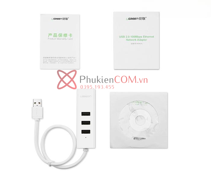 Cáp chia USB 1 ra 3 kèm cổng LAN Ethernet Ugreen 30297