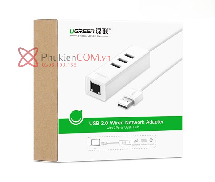 Cáp chia USB 1 ra 3 kèm cổng LAN Ethernet Ugreen 30297