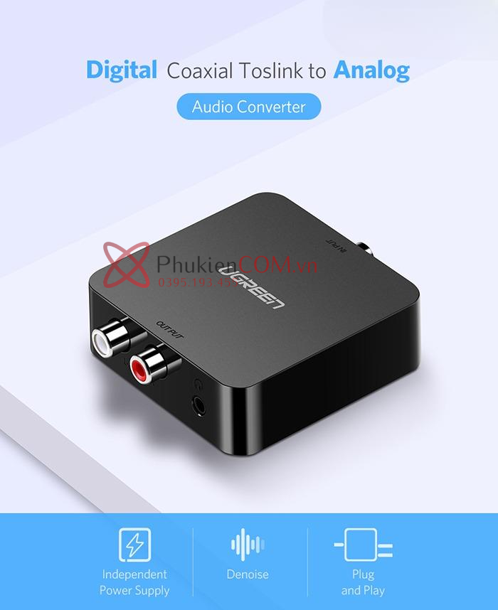 Thiết bị chuyển đổi âm thanh quang Optical sang AV 3.5mm RCA Ugreen 30910